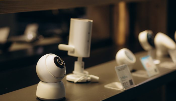 web cameras on display in an electronics store